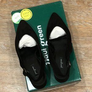 PAUL GREEN Austria Heels Shoes Size 6.5 Black Suede Slingback Heels